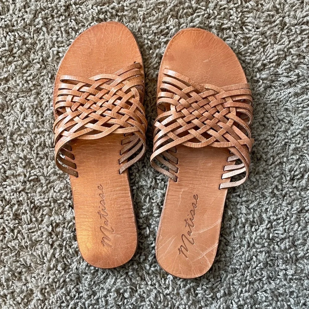 Matisse Fred Woven Leather Sandals in cognac tan size 9 - Picture 3 of 9
